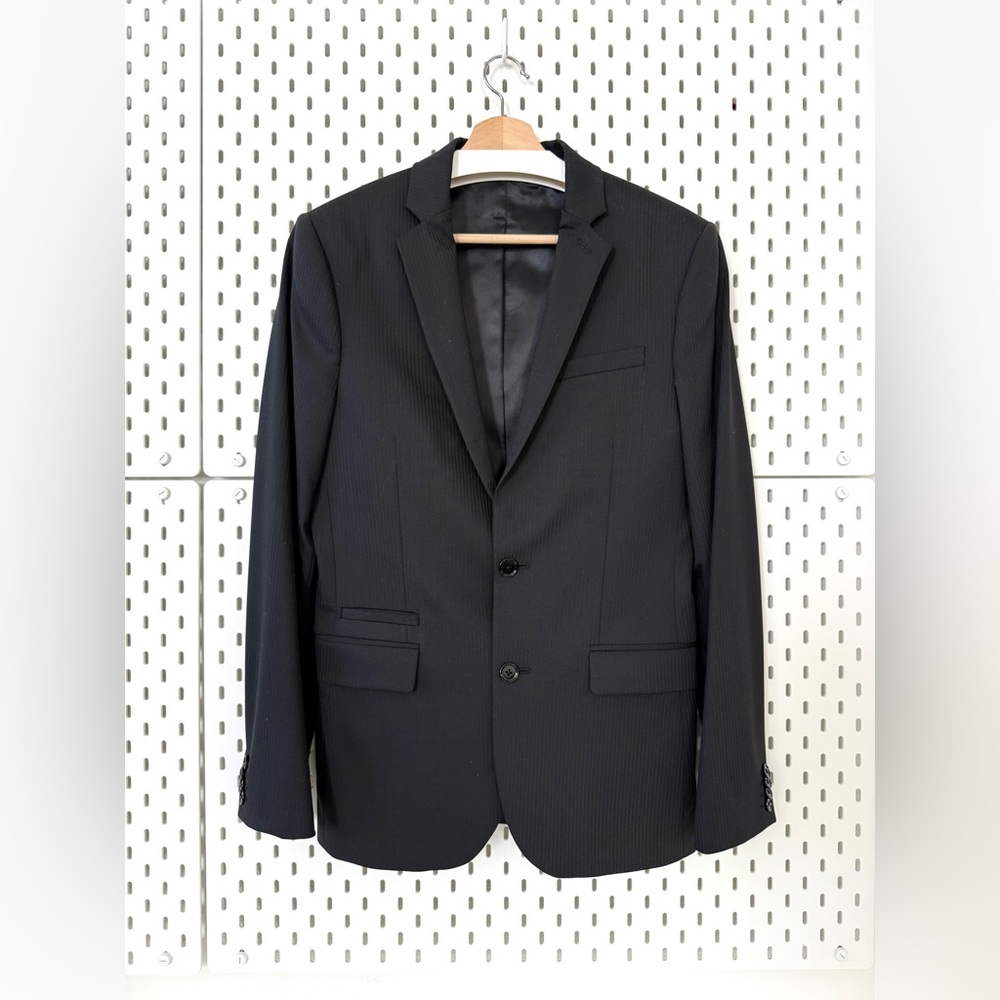 Express Black Men's Wool Blend Photographer Fitted Suit Jacket